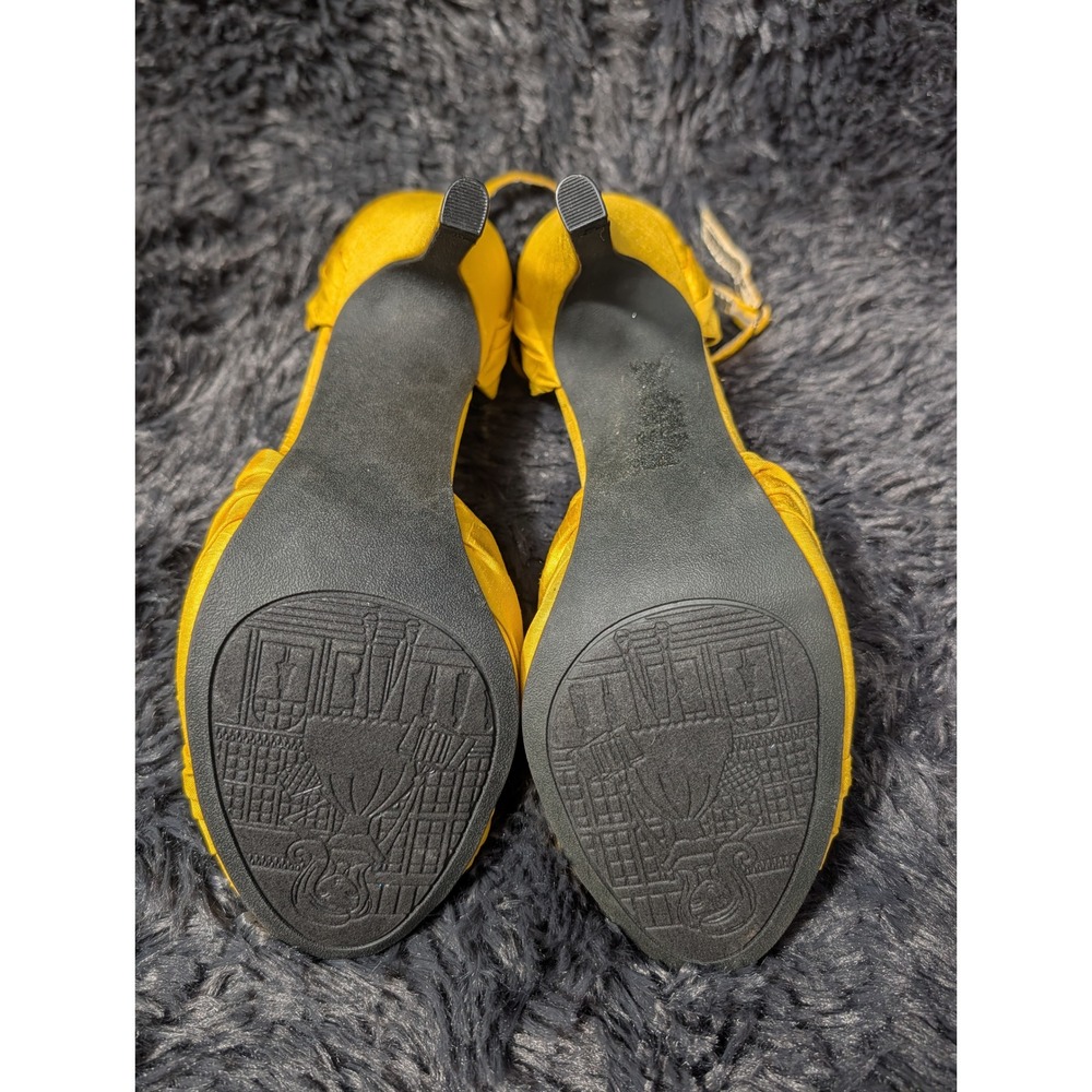 Rocket Dog Yellow Fabric Ankle Strap Heels Knotted Toe Striped Insole 8.5M C249 - Picture 7 of 10